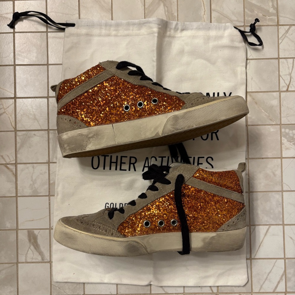 Golden Goose Orange Glitter Midstars - Picture 2 of 12